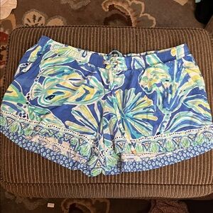 Lilly Pulitzer Blue and Green Patterned Athletic Shorts